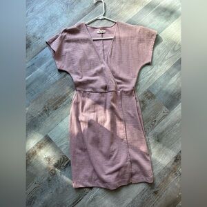 Madewell Faded Mauve Cross-front Flutter-sleeve Fit & Flare Mini Dress